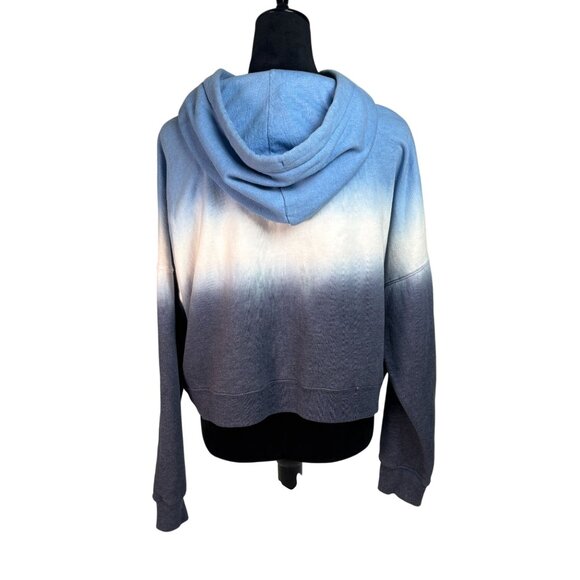 Calvin Klein Jeans Cropped Hooded Sweatshirt Drawstring Size Medium Blue and whi - Picture 3 of 11